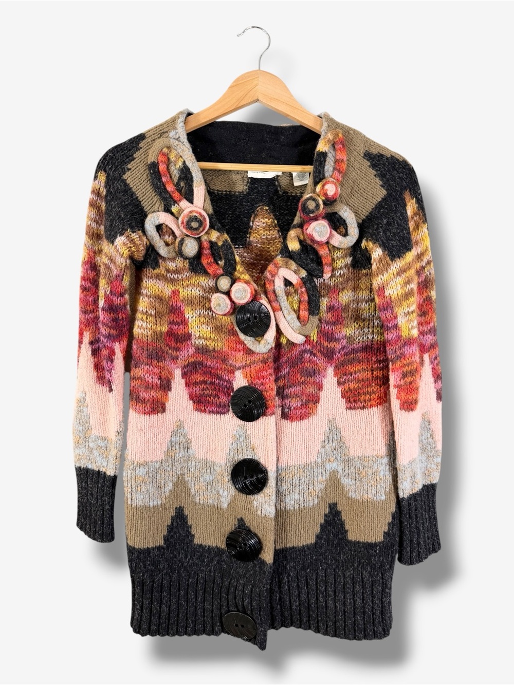 Anthropologie Sleeping on Snow Loops & Angles Wool Cardigan M Art to Wear